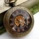 Premium Engravable Victorian Bronze Mechanical Pocket Watch, Watch Chain, Copper Roman Numerals - Groomsmen Gift - Steampunk - Item MPW108