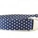 Navy Swiss Dot Dog Collar - Metal Buckle Collar with Navy and White Polkadots - Wedding Dog Collar