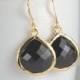 Black Gold Framed Dangle Earrings, Gold Earrings, Black and Gold Earrings, Bridal Jewelry