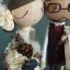 Wedding Cake Topper with Custom Wedding Dress and Flag Bunting Background - Custom Keepsake by MilkTea