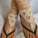 CROCHET BAREFOOT SANDALS / Barefoot Sandles Shoes Beads Victorian Anklet Crochet Women Wedding Sexy Accessories Bridal Elegant Feminine 3
