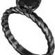 Fancy Black Diamond Solitaire Engagement Ring Vintage Style 14K Black Gold Rope Design 1.05 Carat  VVS1 HandMade