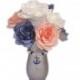 Navy blue, coral and white paper floral arrangment in a silver vase with anchor pendant, Artificial floral centerpiece, Reception decor