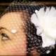 Bridal white birdcage veil bandeau with chenille dots 9 inch retro