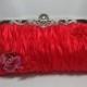 Red Crystal Rose Handbag - Crystal Wedding Clutch - Red Satin Formal Evening Clutch - Clutch With Flowers - Red Bridesmaid Clutch