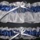 Double Heart Navy & White Bridal Keepsake Garter (or) Set - Silver Double Heart Charms - Plus Size Available - see pic for charm