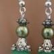green pearl earrings glass, bead drops, handmade wedding bridal jewelry