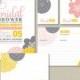 Printable Bridal Shower Invitation Party Pack - Modern flower design, yellow pink & grey (PP03)