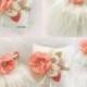 Pearl Ring Bearer Pillow and Pearl and Tutu Flower Basket Set in Ivory, Coral and Gold with Feathers, Crystals and Pearls - Divine