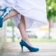 Wedding Shoes - Teal Blue Wedding Shoes, Teal Heel with Ivory Lace. US Size 8.5