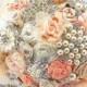 Brooch Bouquet,  Bridal Bouquet, Fabric Bouquet in Coral, Peach, Ivory, Tan, Beige and Champagne with Burlap and Lace