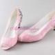 Handmade pink lace crystal wedding shoes,Pink wedding shoes,Lace bridal shoes, pink party shoes in 2014