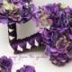 Purple Silk Hydrangea Bridal & Bridesmaid Bouquet Groom's Best Man Boutonniere - Silk Flower Wedding Package - Purple Hydrangea Plum Ribbon