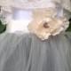 Gray Tulle Junior Bridesmaids Tutu Gown With Lace Collar / flower girl dress for tweens / dress for teens/ modest dress