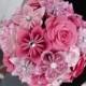 Large Rose Paper Flower Bridal Bouquet Wedding - Kusudama Origami Paper Rose Pink