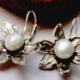 Spring Sale Silver Pearl Earrings-Bridal Sterling Pearl Earrings-Nature Inspired-Women's Jewelry-Sterling Wedding Floral Dangle Earrings