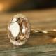 Handmade Natural Morganite Engagement Ring 9x7mm Oval Peach Apricot Morganite Halo Diamond Ring 14k Rose Gold