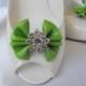 Handmade bow shoe clips with rhinestone center bridal shoe clips wedding accessories in apple green