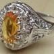 Vintage Antique 1.42ct Natural Rose Cut Yellow Sapphire Diamond 14k White Gold Engagement Ring Victorian/ Edwardian 1800