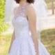 High Neck White Polka Dot Wedding Dress - Couture Wedding Gown - Colored Wedding Dress Pink, Blue, White, Black, Red, Purple, Nude, Coral