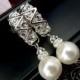 Clip On Bridal Earrings,Wedding Pearl Earrings,Bridal Rhinestones Earrings,Rhinestone Earrings,Clip-on Earrings,Ivory or White Pearls,LEXI