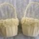 Two Ivory Flower Girl Baskets Shabby Chic Vintage Custom Colors Wedding Basket