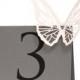Butterfly Table Numbers - sign, slate gray, blush pink, delicate, wedding shower, baby shower, monarch, lasercut, simple elegance, marriage