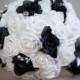 Black and white wedding bouquet with crystals bridal bouquet great for damask weddings ready to ship