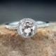 Sample Sale Ready to ship-White Sapphire & Diamond Round Halo Engagement Ring 1ct 6mm Siz 6.5 Resizable-Wedding-Anniversary-Silver w Rhodium