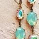SALE Aurora Borealis,Pacific Opal Vintage Swarovski Earrings,DISCONTINUED Color,Rectangle Rhinestone Earring,Mint Blue Green Opal,Bridal,Rai