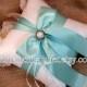 Romantic Satin Elite Ring Bearer Pillow with Delicate Pearl Accent...You Choose the Colors...BOGO Half Off...shown in white/aqua