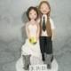 Custom Handmade Bride & Groom with Cats Wedding Cake Topper