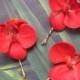 Hawaiian Red Coral Orchids  SET OF 3 bobby pins flowers-hair clips - Weddings -