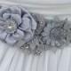 Bridal Sash, Wedding Sash in Platinum, Silver And Blue Grey With Crystals, Bridal Belt, Flower Sash, Wedding Dress Sash