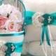 TEAL Ring bearer pillow / TEAL Flower girl Basket  Set / Flower girl basket and Ring bearer pillow set / Wedding Basket and Pillow Set