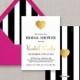 Black & White Stripe Bridal Shower Invitation Gold Heart Modern Faux Foil Wedding Invite FREE PRIORITY SHIPPING or DiY Printable- Kendall
