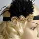 Gold and Black The Great Gatsby,20's flapper Headpiece, Bridal 1920s Headpiece ,1930's, Rhinestone headband, Rhinestone flapper headpiece