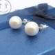 Swarovski Pearl Earrings 10mm White South Sea Shell Pearl Ear Studs With Sterling Silver Studs