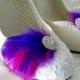 Bridal Bridesmaid Feathered Feather Shoe Clips Rhinestone Accents Purple Magenta Fuschia  Set of 2
