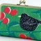 Bird on green floral clutch, BagNoir, Wedding clutch, Bridesmaid gift idea, Evening purse, Bridesmaid clutch
