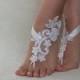White Beach wedding barefoot sandals, Flexible wrist lace sandals, White barefoot sandals