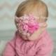 Springtime Pink Chiffon Puff Headband - Fabric Flower - Newborn Baby Hairbow - Little Girls Easter Hair Bow - Spring or Summer Photo Prop