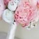 Silk Bride Bouquet Peony Flowers Pink Peach Spring Mix Shabby Chic Wedding Decor