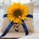 Sunflower Ivory Burlap Ring bearer pillow with Bride and Groom Initials over 60 flowers to select from!
