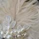 Vintage Hair Accessory Wedding Fascinator Champagne Ecru Ivory Lace Bridal Hairpiece Rustic Wedding Hair Clip Pearls Crystals FeathersVeil