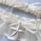 Beach Wedding Garter Starfish Garter Set Ivory Sheer Organza Light Blue Ivory Stain Wedding Bridal