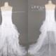 White Strapless Pleats Ruffles Organza Hi Low Wedding Dress/Bow Long Wedding Gown/White Hi Low Bridal Dress/Plus Size Wedding Dress DH392