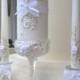 Beautiful wedding unity candle set - 3 candles and 3 glass candleholders in white and off white color, wedding reception, unity ceremony