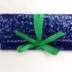 Navy blue sequin clutch with emerald green bow // bridesmaid clutch //Sparkle glitter envelope slim wedding bag // Custom colors