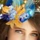 Blue fascinator, Turquoise, Golden, Yellow Wedding Hat , Veil Flower Fascinator, Party Mini top HatSHORES